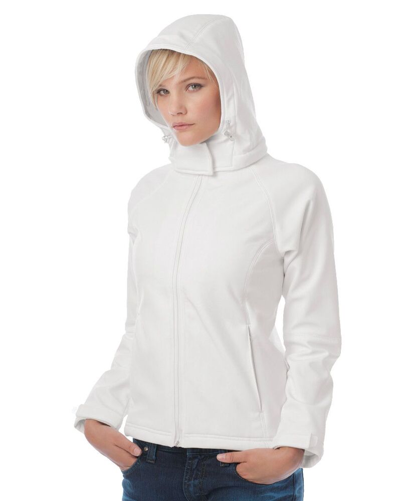 B&C Hooded Softshell Jacket Womens (White) B&C Hooded Softshell Jacket Womens (White)
