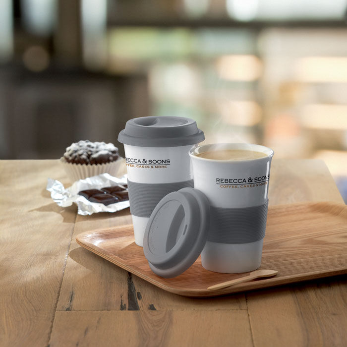 Ceramic Coffee Mug With Silicone Lid Grey
