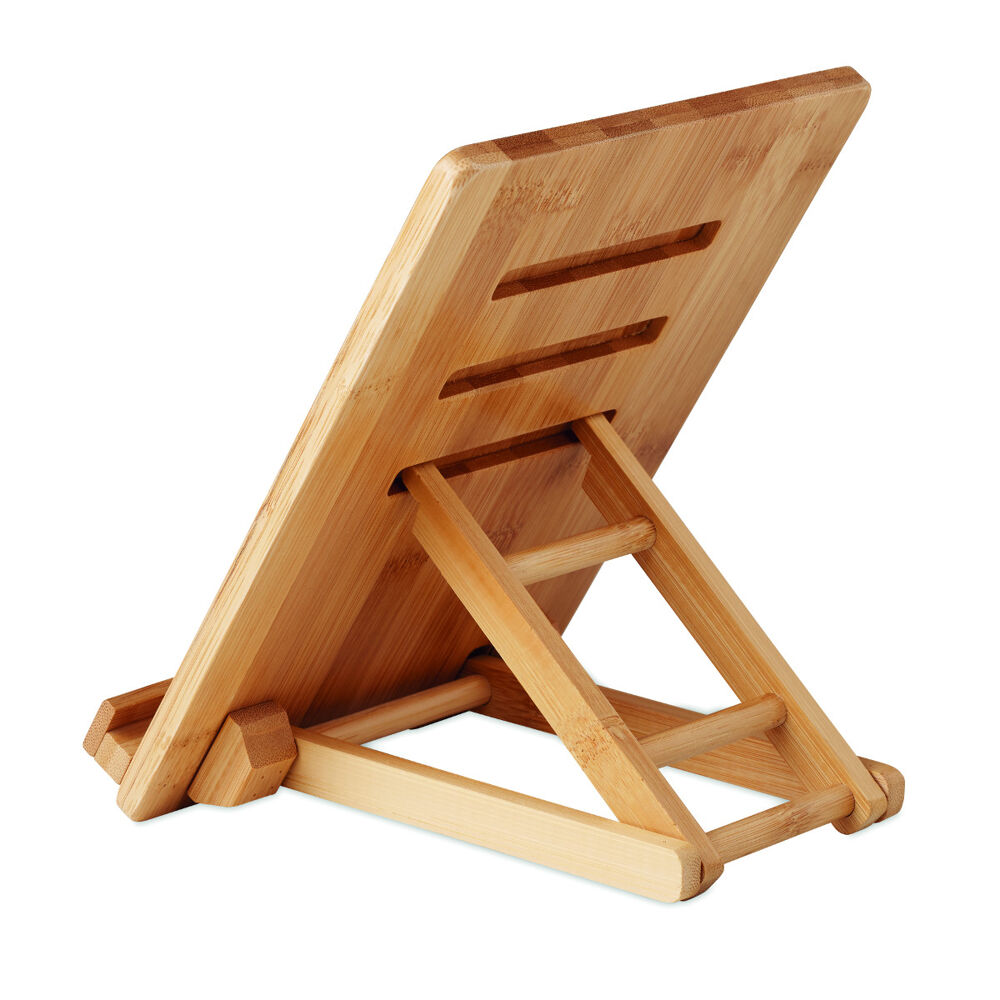 Foldable tablet or smartphone stand in bamboo (rear)