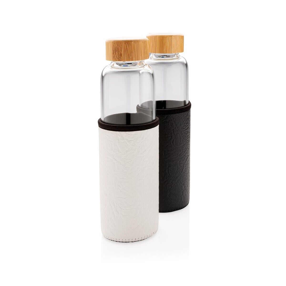 Glass Bottle with PU Sleeve - White and Black sleeve