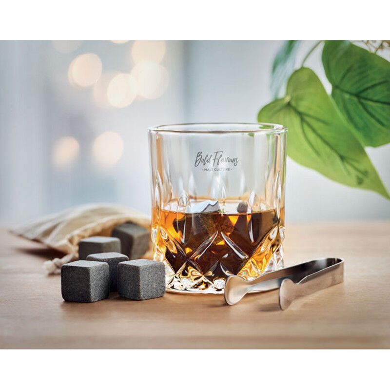 Luxury whiskey glass set in bamboo gift box (sample branding)