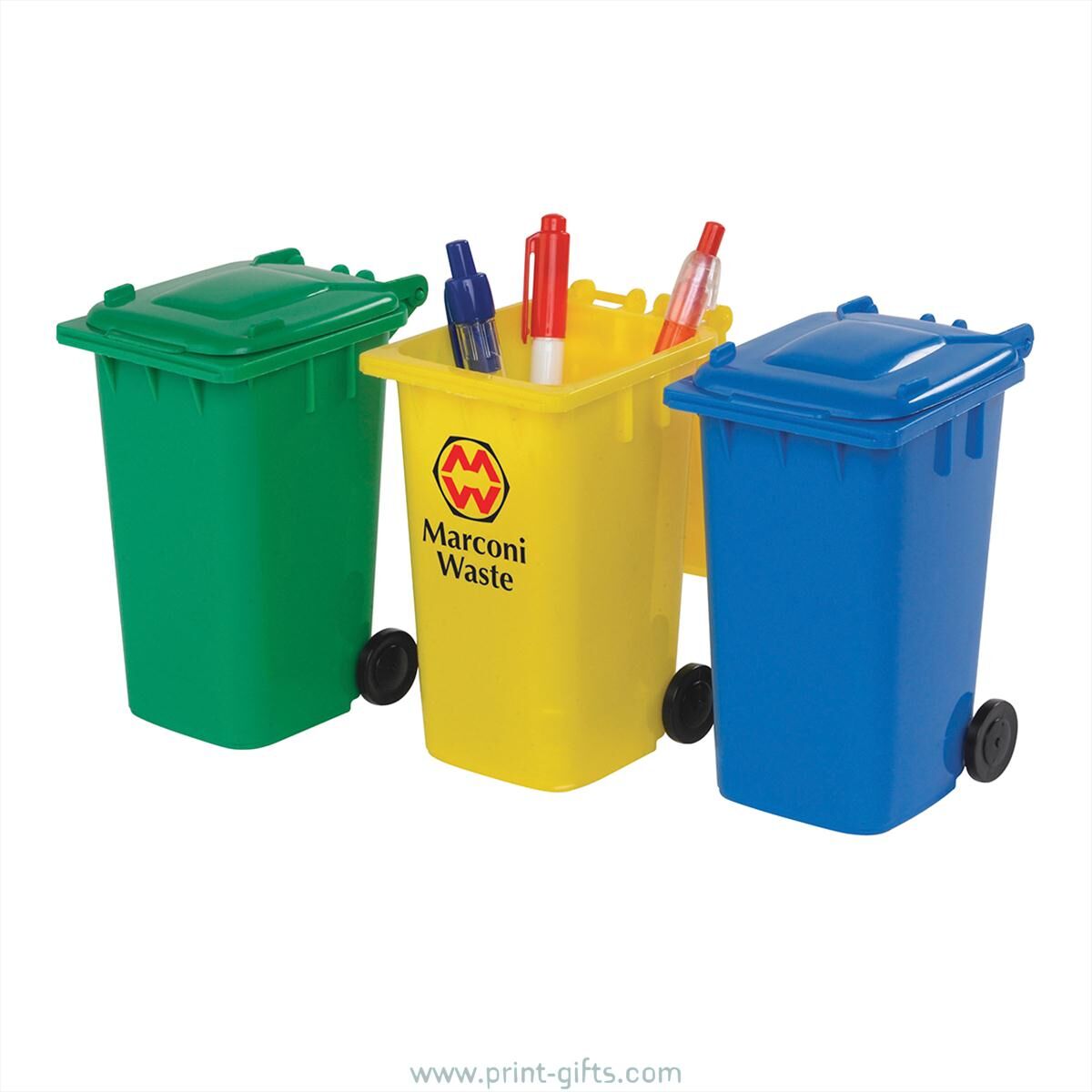 Eco Wheelie Bin Pencil Sharpeners - Green, Blue, Yellow