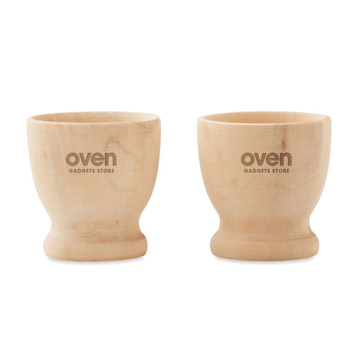 Set of Two Wooden Egg Cups (sample branding)
