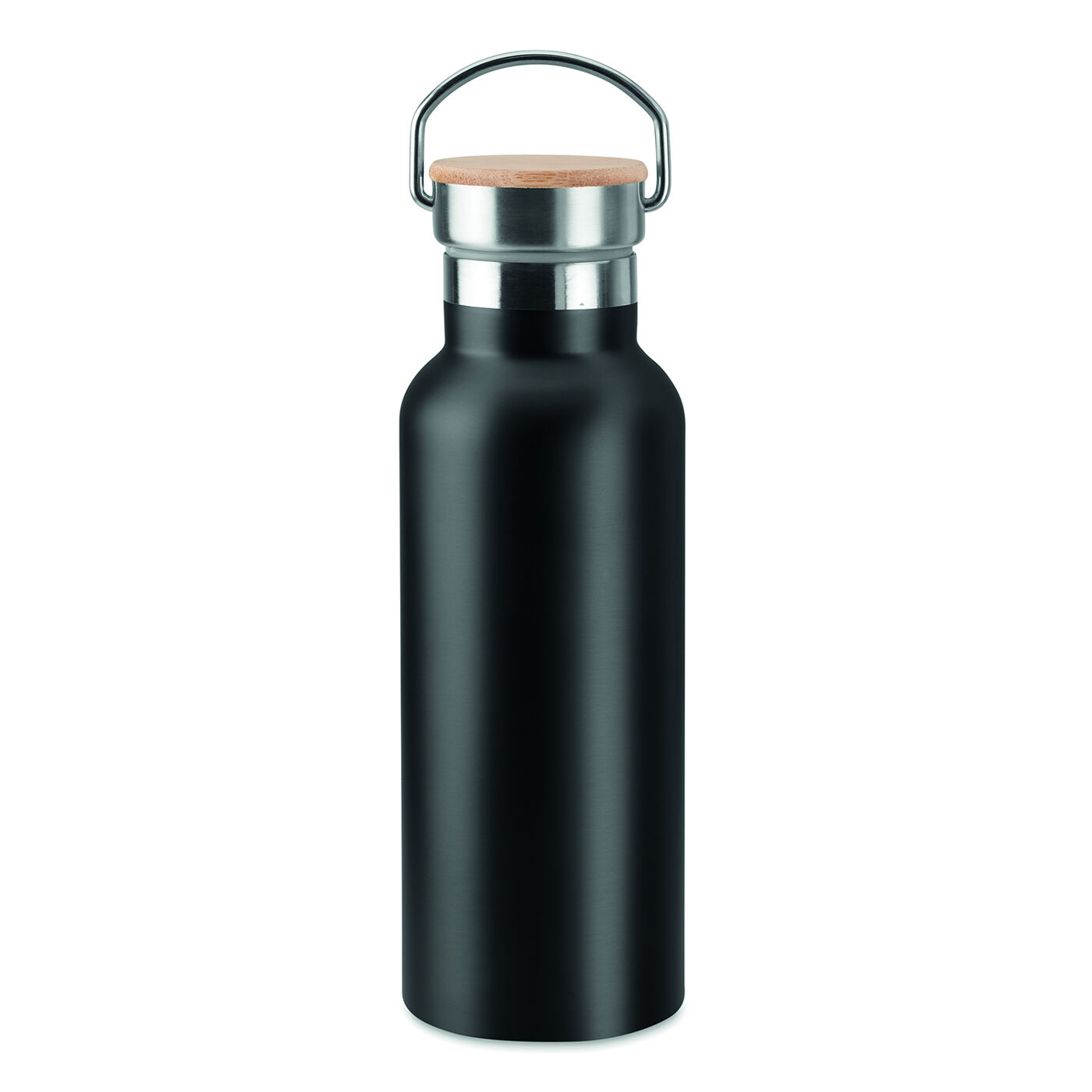 Stainless Steel Vacuum Flask with Bamboo Lid & Carrying Handle