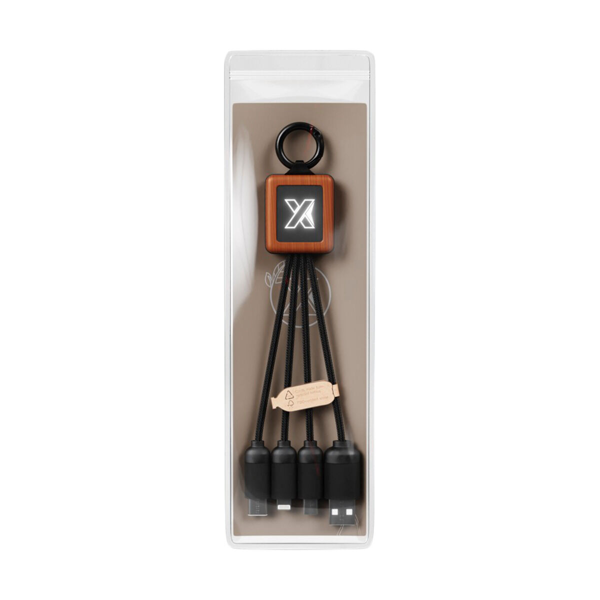 3-in-1 wooden cable with light-up logo (packaging)