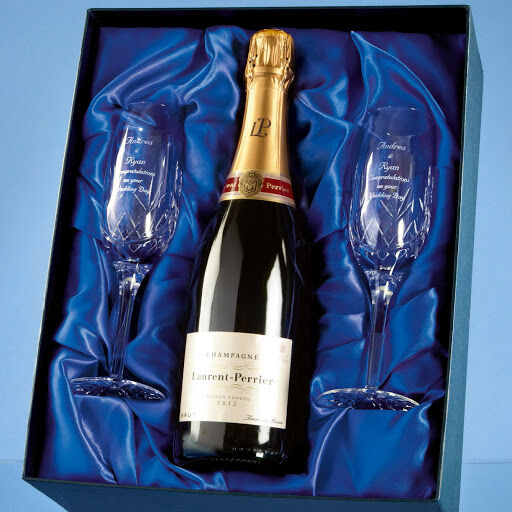 Engraved Crystal Champagne Flutes & Champagne Set