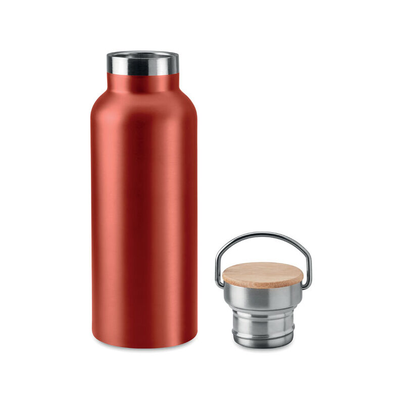Stainless Steel Vacuum Flask with Bamboo Lid & Carrying Handle