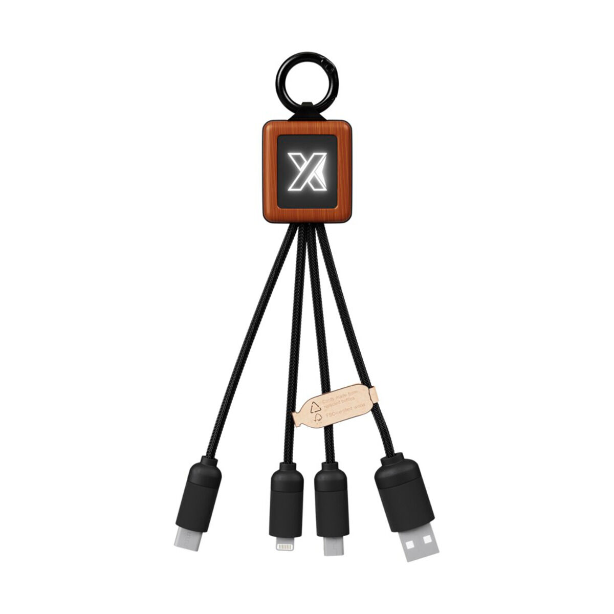 3-in-1 wooden cable with light-up logo