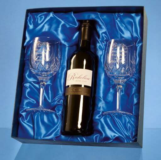 Engraved Crystal Goblets & Red Wine Set