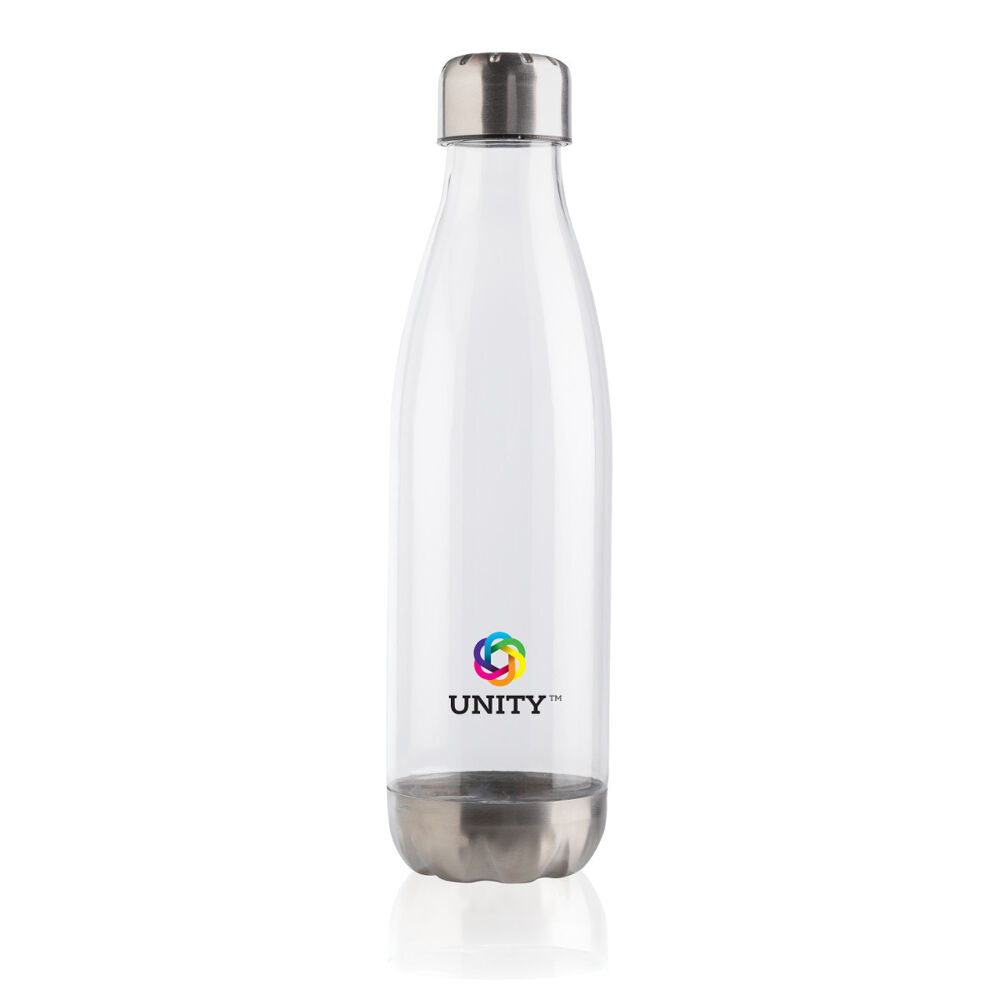 Leakproof water bottle with stainless steel lid (sample branding)