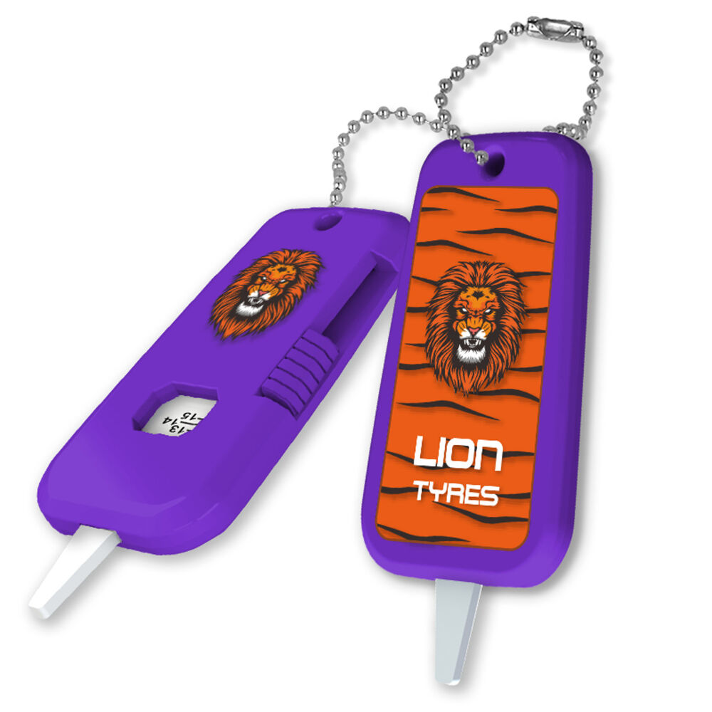 Recycled Tyre Tread Gauge (purple with sample branding)