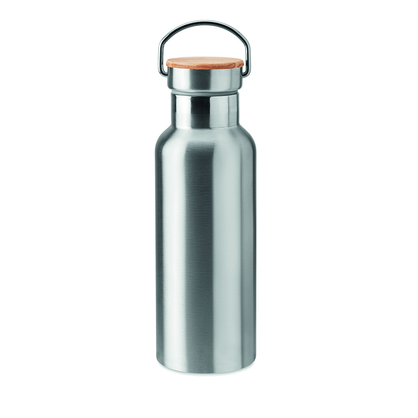 Stainless Steel Vacuum Flask with Bamboo Lid & Carrying Handle