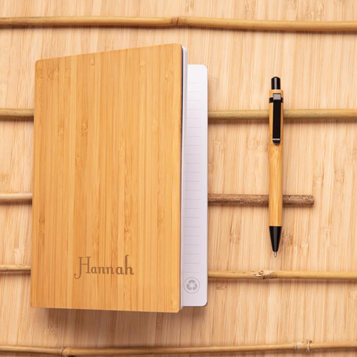 Bamboo notebook pen set individually personalised