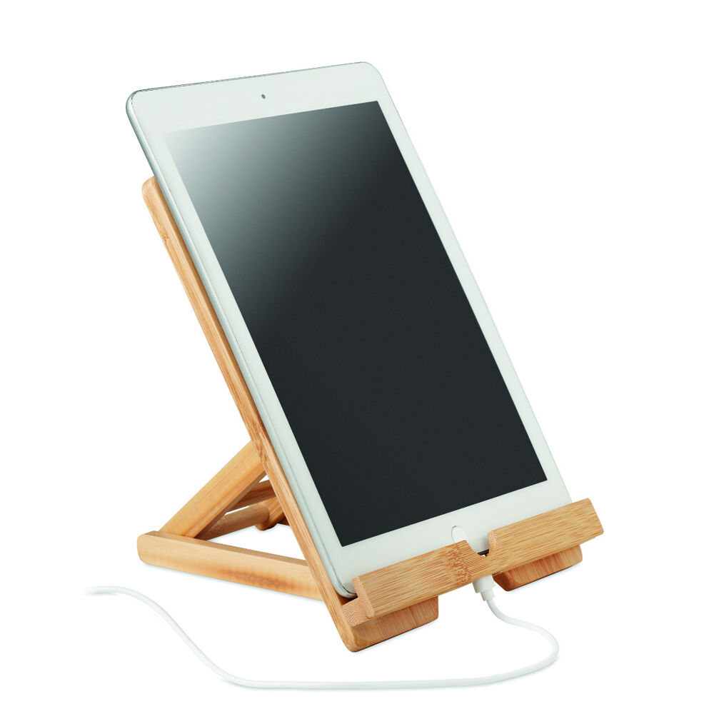 Foldable tablet or smartphone stand in bamboo