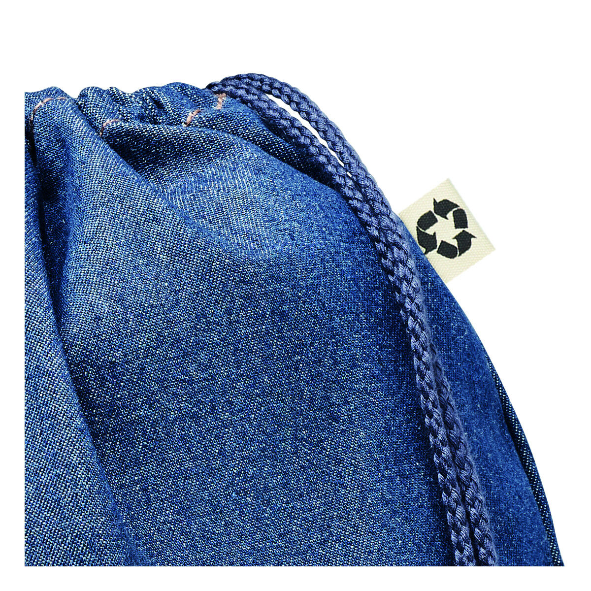 Recycled Denim Drawstring Bag (recycled symbol on tag)