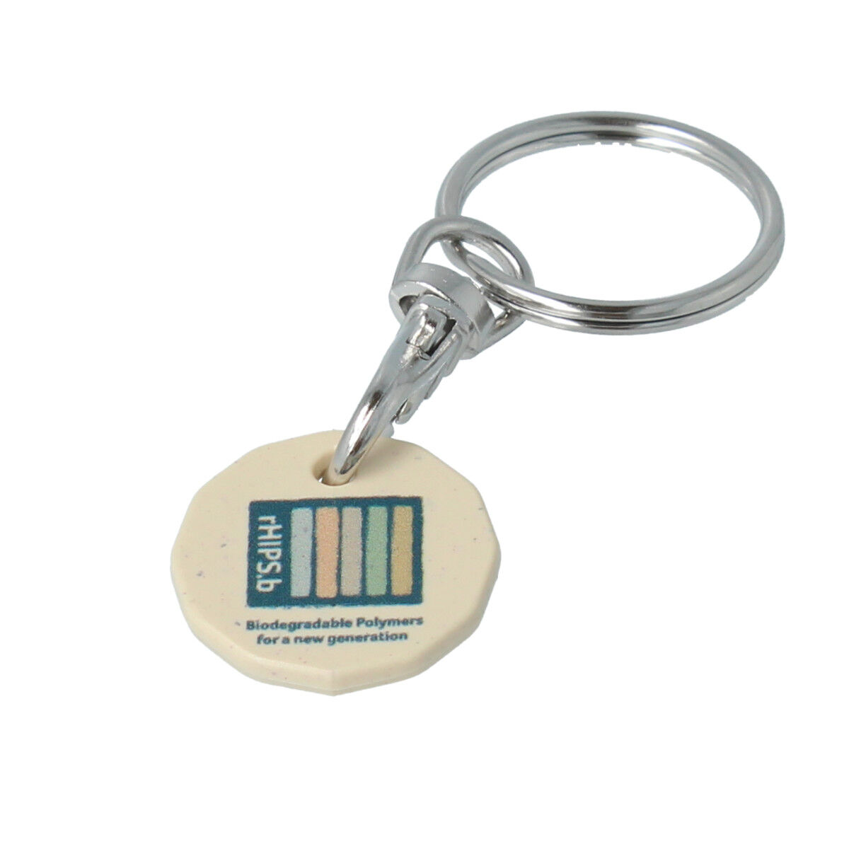 Recycled Plastic rHIPS Trolley Coin Keyring  (sand colour)