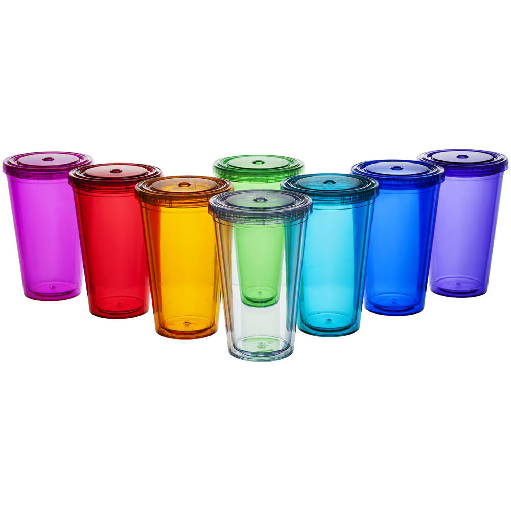 Transparent Plastic Cup With Lid & Straw - multi