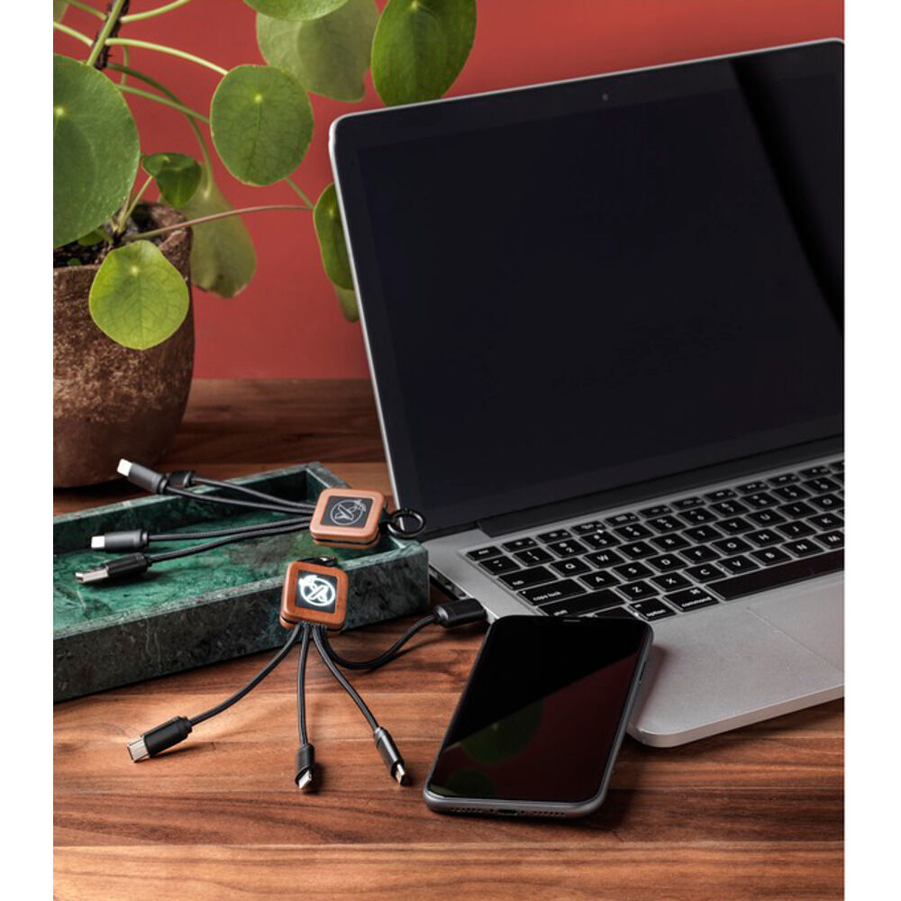 3-in-1 wooden cable with light-up logo