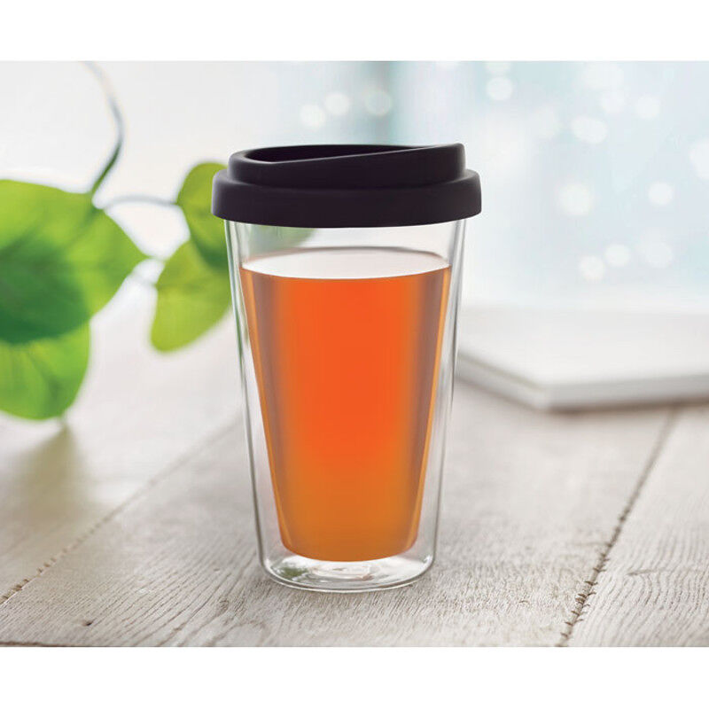 350ml Double walled takeaway glass with silicone lid