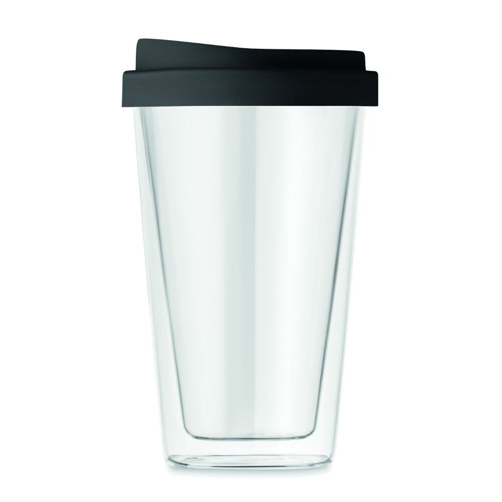 350ml Double walled takeaway glass with silicone lid