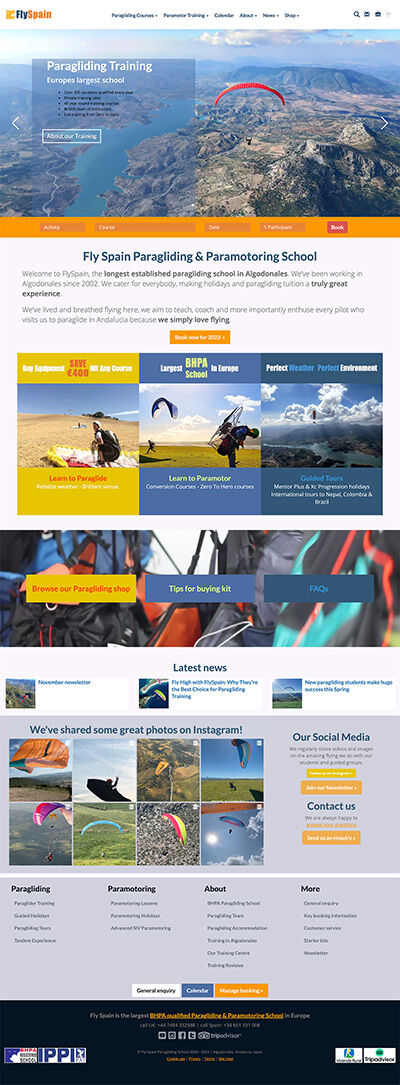 Fly Spain Paragliding website home page screenshot